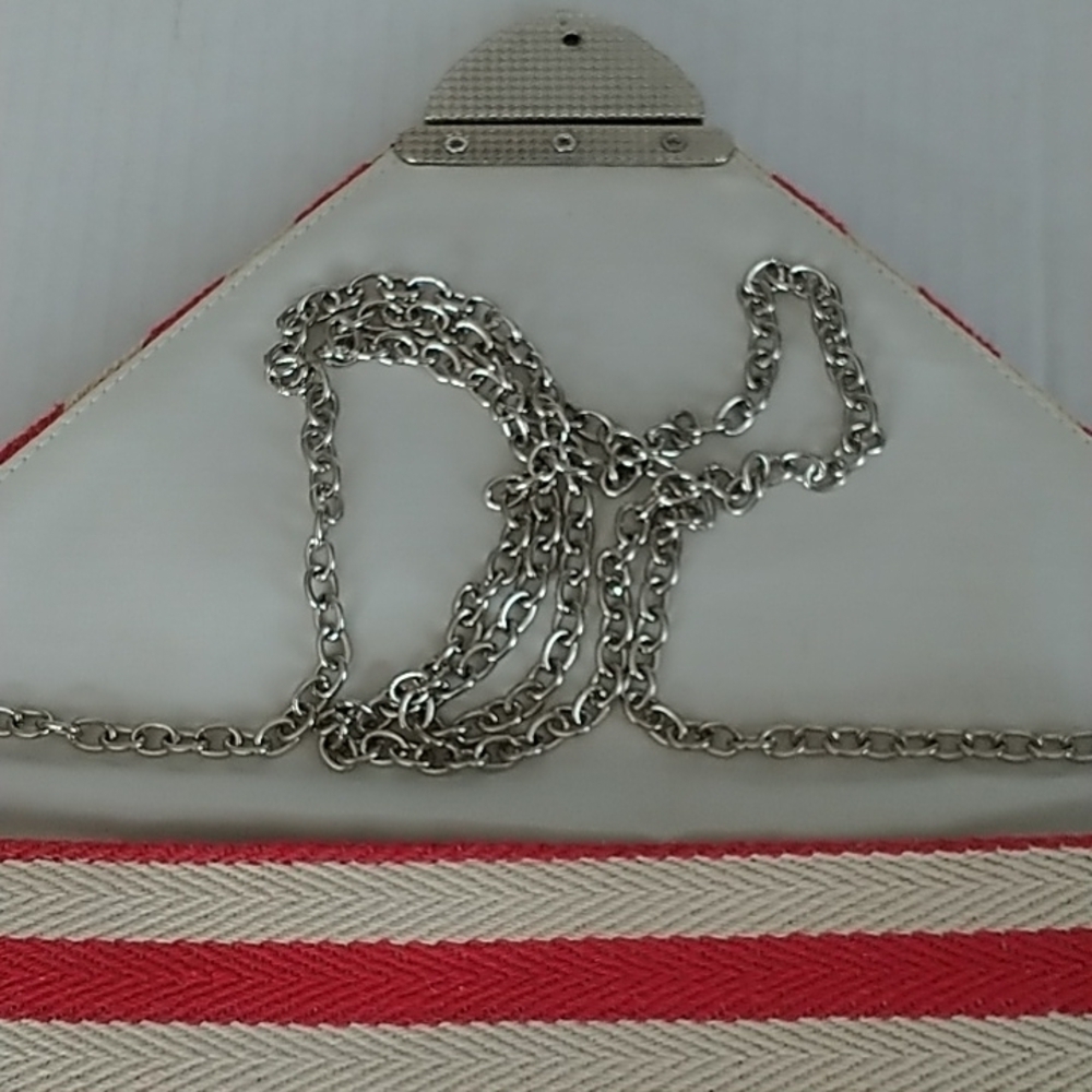 Mudo Accessories Portfolio Envelope Bag Clutch Crossbody Red and White Stripe - Picture 3 of 12